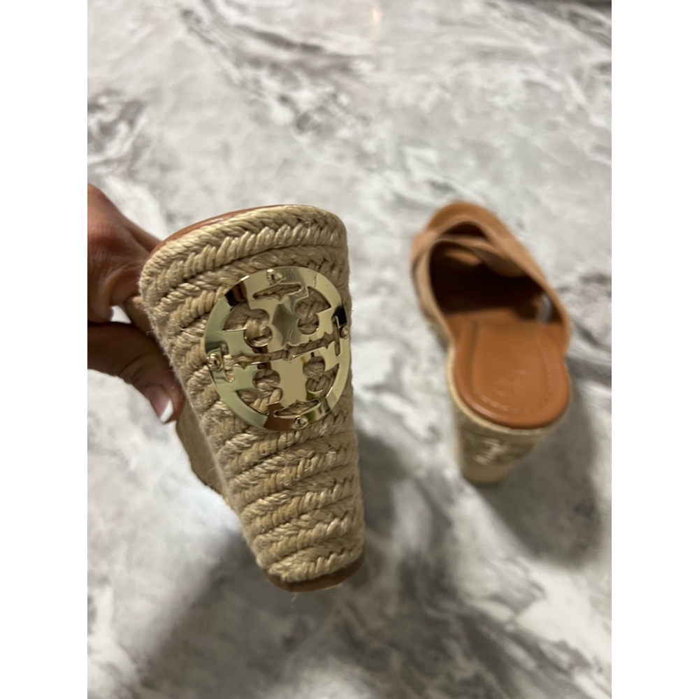 Women's Tory Burch Brown Wedge Sandals Size 8.5 - Picture 8 of 9